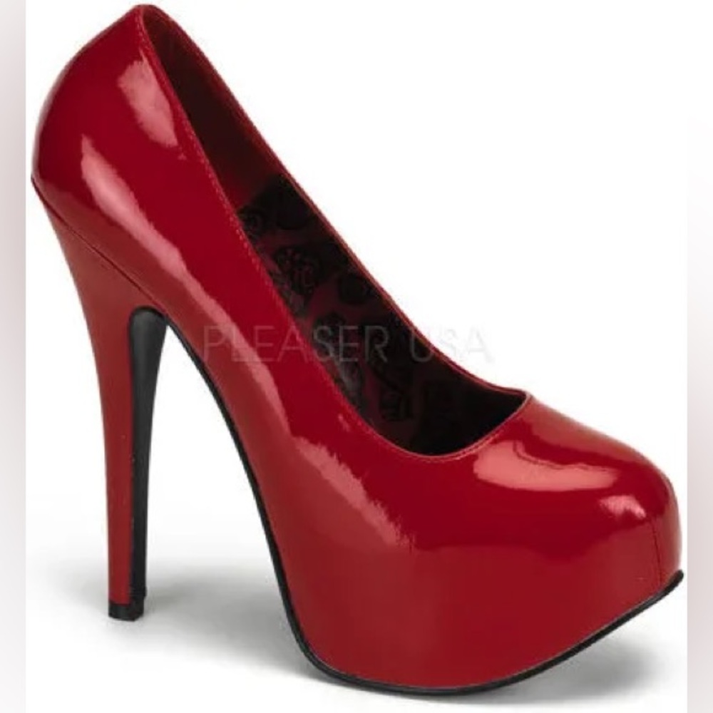 Pleaser Bordello Teeze-06 High Heel Shoes Size 8 in Red Patent
